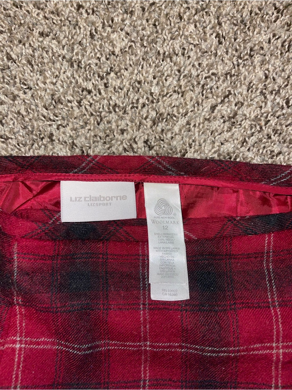 Liz Claiborne Red and Black Plaid Wool Skirt